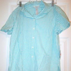 Jones Sport Blue & White Checkered Button Up Top S